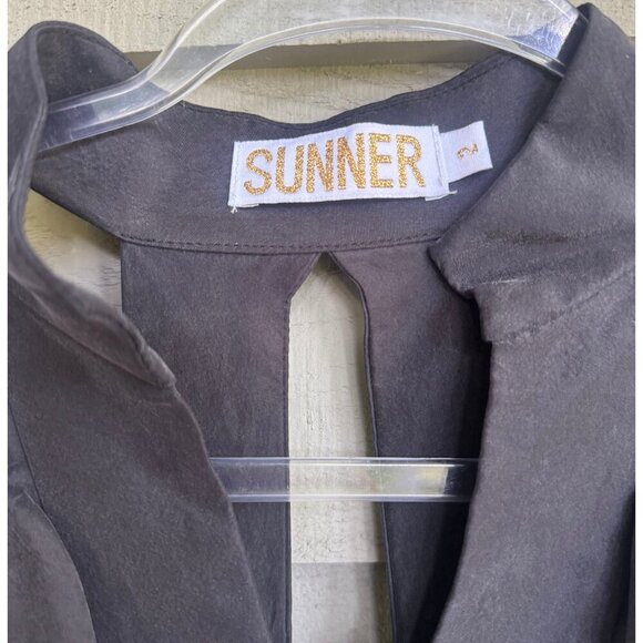 Sunner Black Silk Halter Dress Size 4 Ruffle Front Cocktail Party - Picture 9 of 9